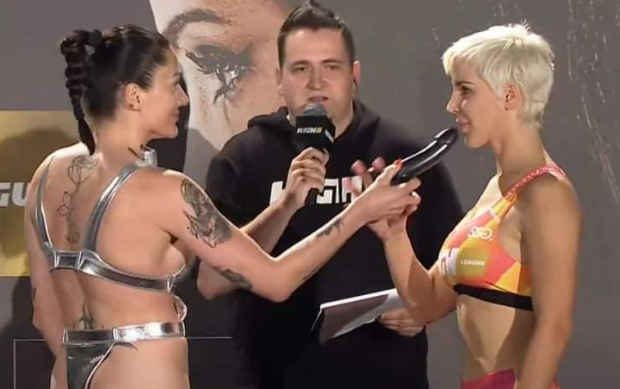 Watch: Boxer shoves sex toy in rivals face at MMA weigh in then she gets battered in the fight