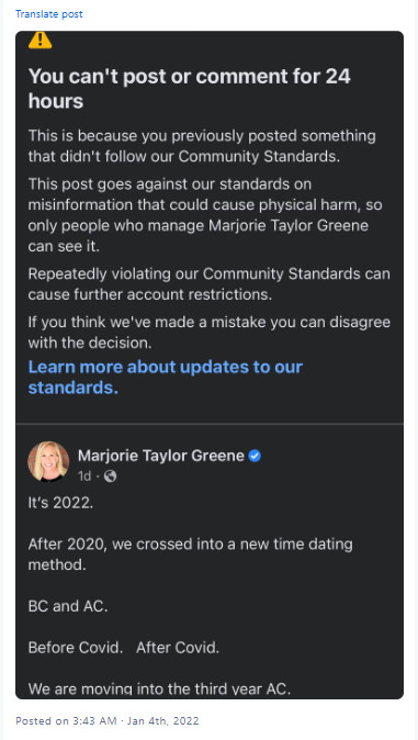 Majorie Taylor Greene Facebook censorship news