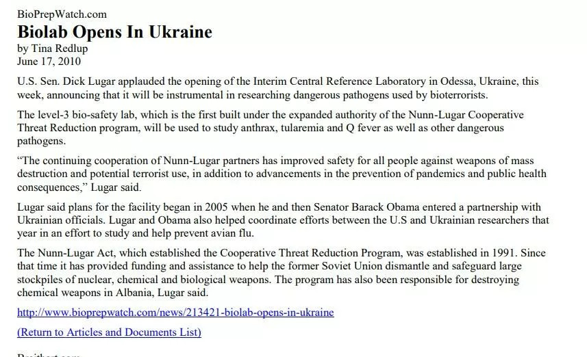Ukraine Bio Labs news