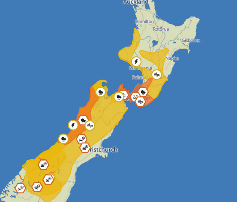 Severe weather warnings in place for most of New Zealand Daily