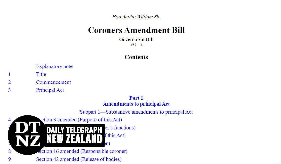 Coroner's Amendment Bill news