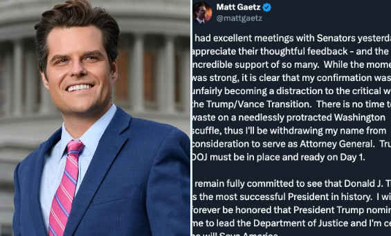 Gaetz withdraws from Trump Attorney-General nomination