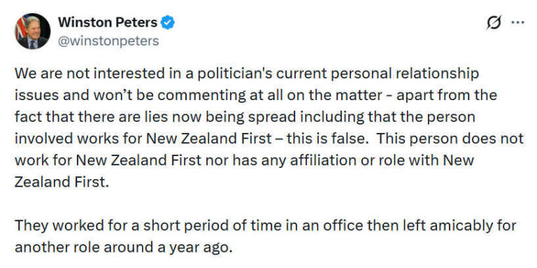 Peters rejects claims linking Hipkins’ ex-wife to NZ First