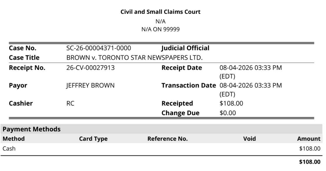 Jeff Brown lawsuit against Toronto Star